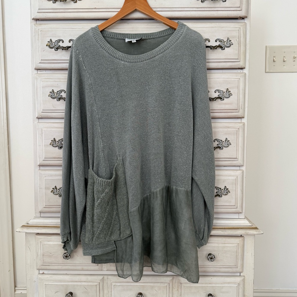 Sage Oversized Pocket Long Sleeve Top